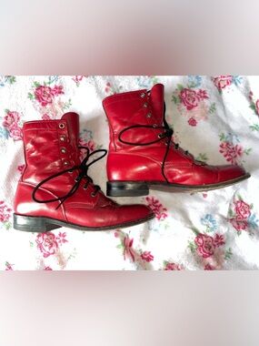 Justin Boots Red Leather fringe Lace-Up Women's roping roper rodeo sz 6.5